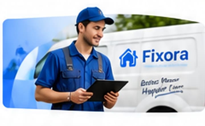 A Fixora technician beside a Fixora service van